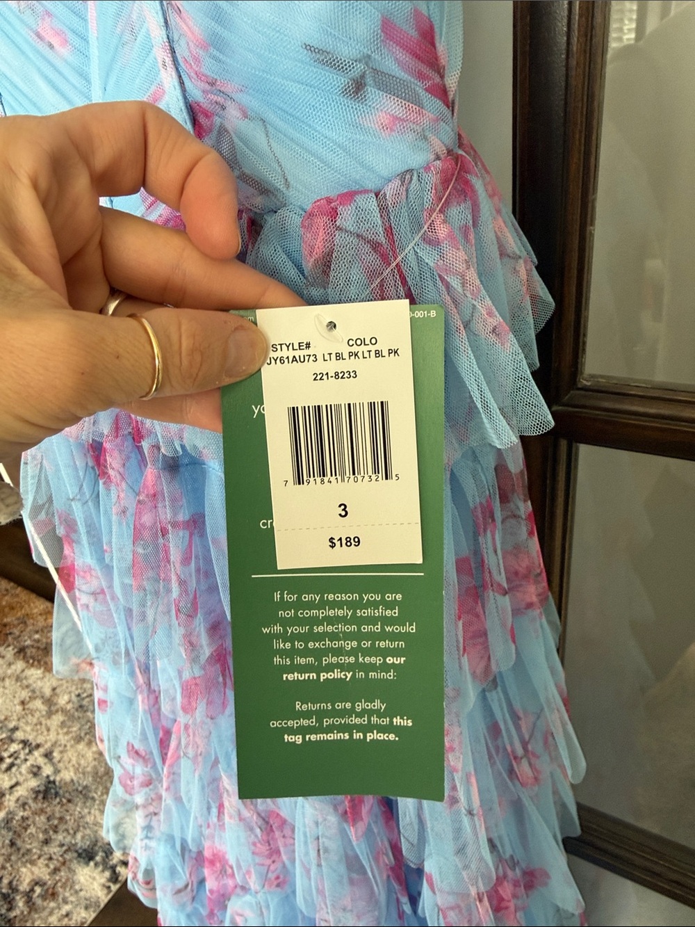 NWT B. Smart Light Blue Pink Tulle Tiered Ruffle Maxi Dress, Prom, Wedding Guest - Picture 5 of 7
